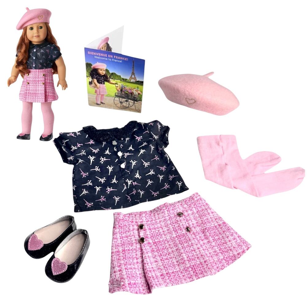 American Girl World Traveler France Outfit Skirt Paris Top Tights Shoes Beret